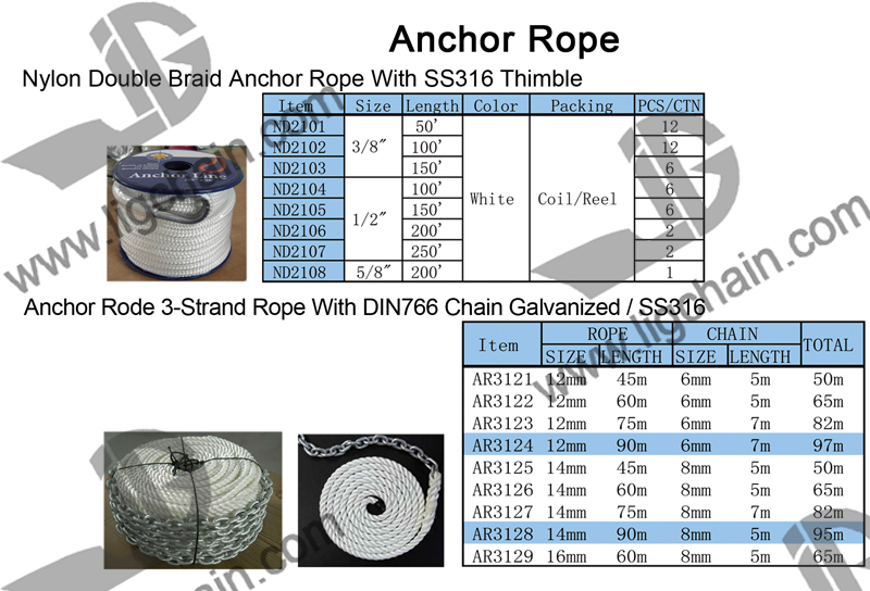 Anchor Rode 3-Strand Rope With Din766 Chain Galvanized 